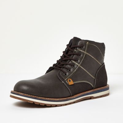 Grey lace-up work boots